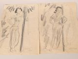 two drawings of a man and a woman standing next to each other