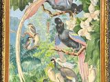 a painting of birds that are sitting on a tree branch