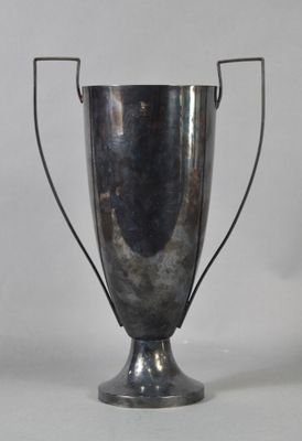 a silver trophy that is sitting on a table