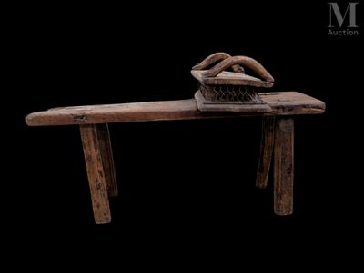 [ART POPULAIRE] - Banc à carder et tabouret