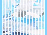 a blue and white painting of a bird in a cage