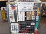 a cart with a lot of items in it in a warehouse