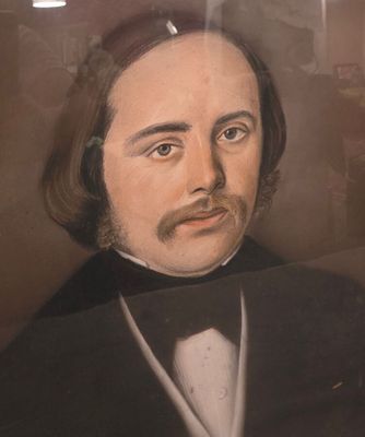 Portrait d'homme à la missive, sur un entablement bleu - des…