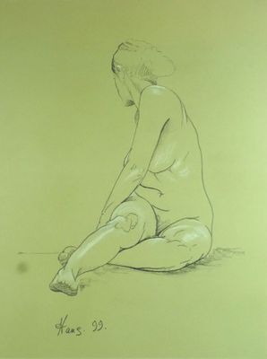 Hans MARKS (1946), "Nu féminin" 99, dessin sur papier teinté…