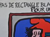 a drawing of a man on a television with a red hat