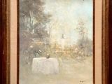 an image of a painting of a table in a field