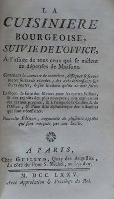 83.	[GASTRONOMIE] - MENON. La Cuisinière bourgeoise, suivie …
