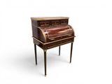 a small desk with a wooden top and two drawers