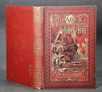 un vieux livre rouge avec l'image d'un homme à cheval