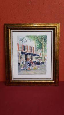 a picture of a painting hanging on a red wall