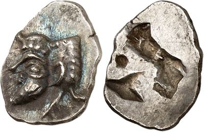 a silver coin with an image of a man and a woman on it