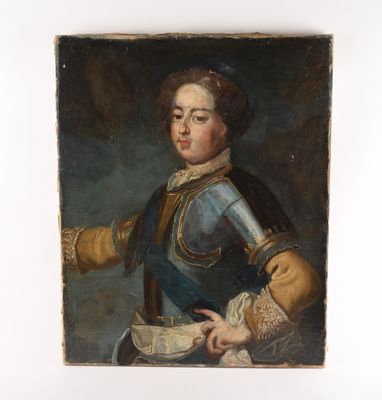 tableau représentant un homme en armure tenant un bol de nourriture
