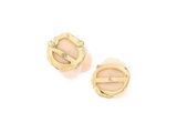 a pair of gold toned earrings with pink stones on a white background