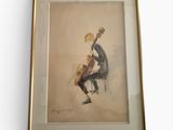 un tableau représentant un homme assis sur une chaise, tenant une guitare