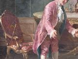 a painting of a man shaking hands with a woman
