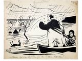 drawing of a man and a woman in a boat in the water