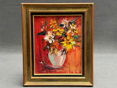 Artiste XX° Bouquet de fleurs. huile sur toile, signée en ba…