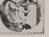 drawing of a black and white image of a man and woman in a circle