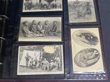 a collection of old black and white photographs on display