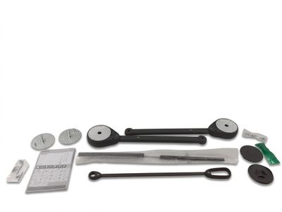 a picture of a set of tools and a calculator on a white background