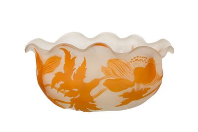 bol en verre orange et blanc orné de fleurs orange