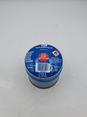 une petite boîte de ruban adhésif bleu posée sur une surface blanche