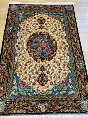 Tapis Iran les oiseaux de paradis fond blanc et bleu 225 x 1…