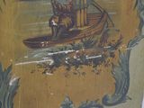 a painting of a man in a boat on the water