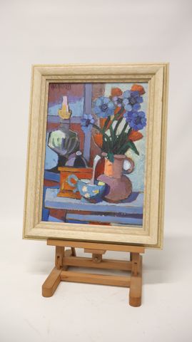 Yves AUBRY (1945-2023) « Nature morte au moulin à café rouge ». H...