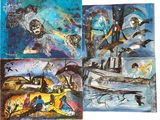 painting of a series of four paintings of a boat, a boat, and a ship