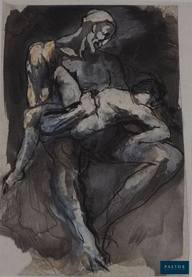 drawing of a man and a woman sitting on a couch
