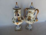 pair of blue and white porcelain vases with handles and handles