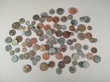 a lot of coins that are on the table