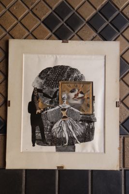 a picture of a picture of a woman with a clock in her hand