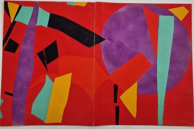 an image of two paintings of different shapes on a wall