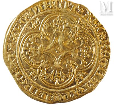 an image of a gold coin with a floral design on it