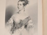 an open book with a drawing of a woman in a dress