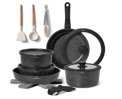 a picture of a set of pots and pans and utensils