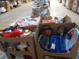 a cart with many items in it in a warehouse