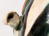 a close up of a vase with a handle on it