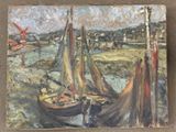 une peinture représentant une peinture de bateaux sur l'eau