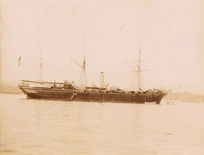 an old photo of a large ship in the water