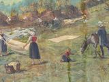 a painting of a group of people in a field