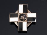 an image of a black and white cross with a lion on it
