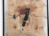 a painting of a black and brown number seven on a white background