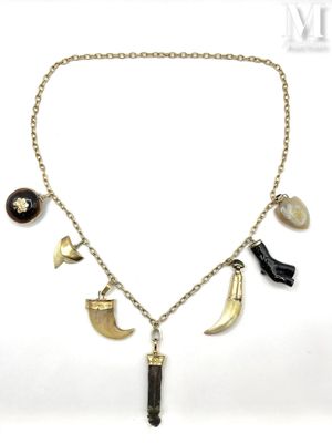 an image of a necklace with various charms on a chain