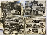 several old black and white photos of a bunch of buildings