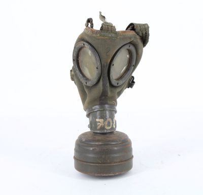 an old gas mask on a white background