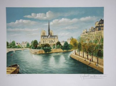 a picture of a painting of a view of a river