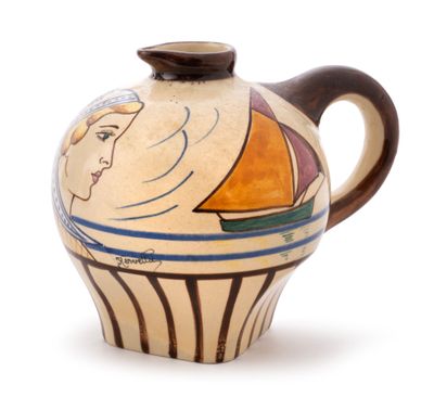 a vase with a woman on it on a white background